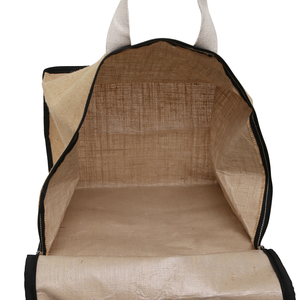 Natural Jute Zipper Storage Bag with Cotton Handles storage tote bags with zipper <b>large</b> capacity - Product Image 2