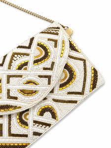 Pochette de soirée de luxe faite main, broderie Art Déco, fermeture éclair, perles de verre, élégante, durable, sac bandoulière géométrique de créateur pour soirée - Product Image 3