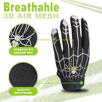 Gants de gardien de but en latex noir à motif toile d'araignée, avec sangle de poignet réglable, protection complète des doigts, évacuation de l'humidité et adhérence optimale