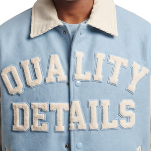 Custom Logo <b>Men</b> Varsity Baseball <b>Jacket</b> Streetwear Turn Down Collar <b>Leather</b> Sleeve Front Wool Varsity Coat <b>Men's</b> - Product Image 3