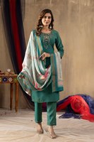 Ensemble Kurti et pantalon en soie dorée scintillante avec broderie multi-fils, vêtements ethniques indiens haut de gamme pour l'exportation