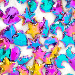 Set de Tallado de Obsidiana con Recubrimiento Aura en Formas Mixtas |   Colgante de Piedra con Forma de Corazón, Luna, Estrella y Punta de Flecha |   Cristales Multicolores al por Mayor de la India - Product Image 5