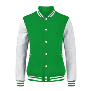 เสื้อแจ็คเก็ตสไตล์วาร์ซิตี้สีเขียวและสีเทาสำหรับผู้ชาย แต่งแถบยางยืด ปิดด้วยกระดุมแป๊ก น้ำหนักเบา สวมใส่สบายๆ สไตล์คนเมือง เสื้อคลุมแฟชั่น - Product Image 2