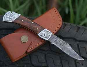 Cuchillo Plegable de Acero de Damasco Hecho a Mano de Alta Calidad Premium para Acampar al Aire Libre, Cuchillo de Supervivencia con Logotipo, Cuchillo Utilitario EDC - Product Image 3