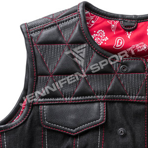 Gilet de moto décontracté personnalisé en cuir et toile, fabricant OEM, vente en gros, équipement de moto sans manches pour femmes, fournisseur - Product Image 3
