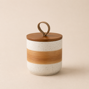 Premium Ceramic Coffee Canister Wooden <b>Lid</b> Speckled Glaze Airtight Storage Jar Freshness Keeper Kitchen Counter <b>Decor</b> - Product Image 1