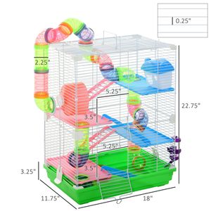 Gabbia Portatile a 5 Livelli per Criceti con Ruote per Esercizio e Tubo, Trasportino da Viaggio per Animali Domestici - Product Image 3