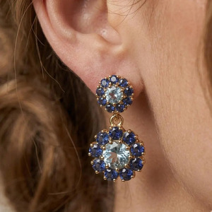 <b>Gold</b> Plated blue stone <b>Earrings</b>, Blue topaz and Iolite Gemstone Statement Pair Floral <b>Dangle</b> Ear Jewelry for Party Gift - Product Image 3