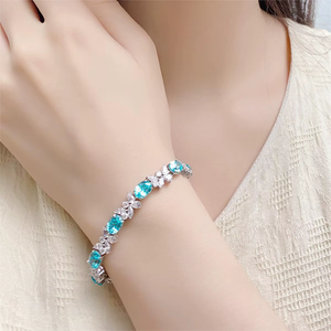 Bracelet en saphir et diamant de laboratoire haut de gamme et luxueux, argent sterling 925 plaqué or, bijoux fins pour femmes - Product Image 5