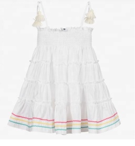 Vêtements d'été en coton smocké pour fille, tenue décontractée, pour femme, Mini Frock, rose, avec jolie broderie de bourgeon de rose - Product Image 1