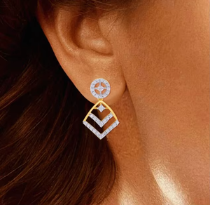ZAWO HOUSE Boucles d'oreilles de luxe pour femmes plaquées or jaune avec diamants taille brillant ronde couleur G, bijoux de soirée - Product Image 2