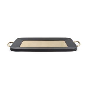 Modern <b>Black</b> Serving Tray with Gold Center Panel and Metal Handles Decorative Coffee <b>Table</b> Ottoman <b>Vanity</b> Serving Tray - Product Image 5