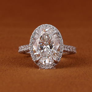 Anillo de Compromiso con Halo de Diamantes Cultivados en Laboratorio, Corte Ovalado, para Mujer, Oro Blanco de 14K/18K, Halo Oculto, Anillo de Boda con Pavé - Product Image 1