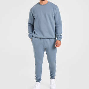 Ensemble de survêtement homme 2 pièces en coton épais de qualité supérieure, pull et pantalon de jogging bleus personnalisables - Product Image 1