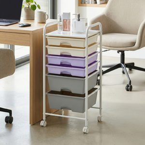 Chariot de rangement multifonctionnel en métal à 6 tiroirs avec étagère, fabriqué à Taïwan, pour cuisine, salon, bureau à domicile - Product Image 1