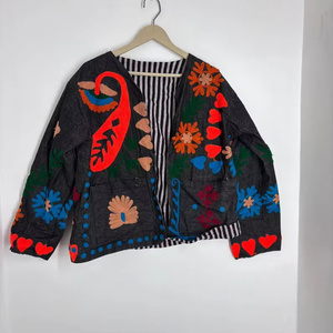 Handmade Velvet Suzani Bomber <b>Jacket</b> | Bohemian Women's Autumn/Winter <b>Reversible</b> Vintage Hand-Embroidered Eco-Friendly Cotton - Product Image 2