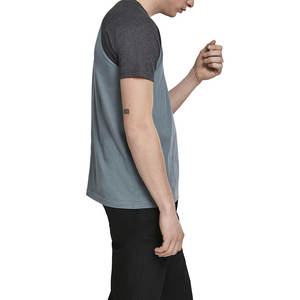 T-shirt décontracté à manches courtes et col rond pour homme, avec blocs de couleur et manches raglan, gris contrastant, OEM - Product Image 2