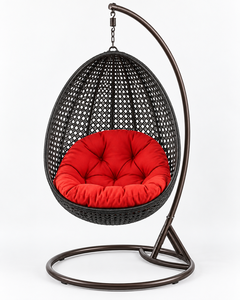 <b>Outdoor</b> Hanging <b>Egg</b> <b>Chair</b> PE Rattan Black Frame Red Cushion Contemporary Patio Swing Seat 1 Person - Product Image 4