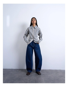Camisa a cuadros para mujer, manga larga, con botones al frente, estilo casual, holgada, cuello vuelto, blusa de algodón, estilo urbano, con bolsillos, talla XL - Product Image 1