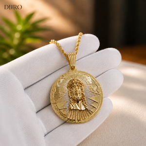 Collier pendentif visage de Jésus plaqué or avec incrustation de moissanite, médaillon rond unisexe style hip-hop, bijoux de fête - Product Image 2