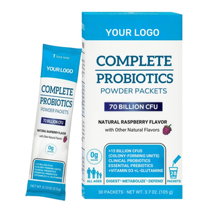 Complete Adult Natural Probiotics Powder Packets 70 Billion CFU Raspberry Flavor Clinical Prebiotics Vitamin D3 L-Glutamine - Product Image 1