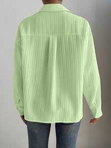Women's Light Green Long Sleeve Button <b>Down</b> Shirt Solid Color Pleated Poplin Casual Blouse Spring Summer Loose Fit - Product Image 4