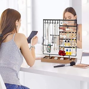 Exhibidor de Joyería Rectangular Moderno con Espejo y Base de Madera para Organizar Collares y Pendientes - Product Image 2