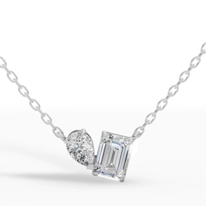 Collier Toi et Moi en Argent Sterling 925 avec Diamants Simulés Sophistiqués Taille Poire et Émeraude, Pendentif à Deux Pierres - Product Image 1