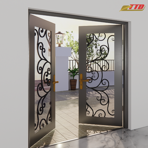 Puerta de Entrada Postmoderna de Hierro Forjado Personalizada con Paneles de Vidrio, Malla de Acero Inoxidable, Impermeable, 1 Año de Garantía Total - Product Image 2