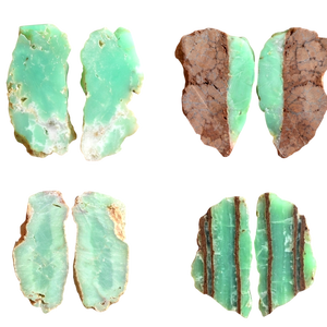 Rare Natural Green Australian Chrysoprase Rough Slice Loose Cabochon Gemstone Earring Pair Freeform Matched <b>Stone</b> <b>Bead</b> 1-3 Inch - Product Image 1