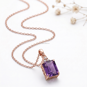 Colgantes y Dijes de Piedra Púrpura con Corte Esmeralda Aquarius Vision, Oro Blanco de 14K, Colección de Moda Moderna y Lujosa, Nueva Llegada - Product Image 3