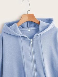 Sweat à capuche unisexe long et uni en coton 100% avec fermeture éclair, respirant, tricoté, écologique et durable - Product Image 2