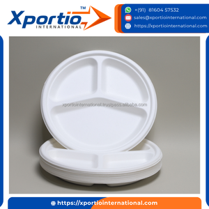 Assiette ronde compartimentée en bagasse de qualité supérieure, jetable, 3 compartiments, matériaux compostables, qualité alimentaire, pour buffets, fêtes, restaurants et plats à emporter - Product Image 4