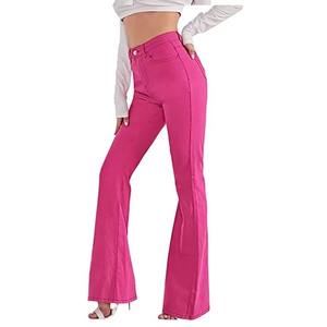 Jean évasé en denim pour femme, coupe ajustée, taille mi-haute, teint rose, style tendance, prix abordable, grandes tailles - Product Image 3