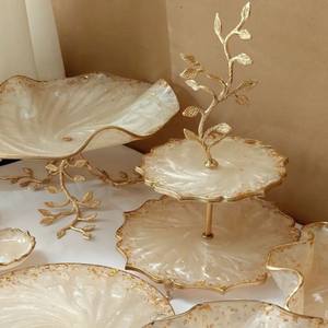 Two Tier Premium Quality Metal Cake Stand With Gold Trim And Leaf Design Multi Layer Wedding And <b>Parties</b> <b>Table</b> Centerpiece - Product Image 1