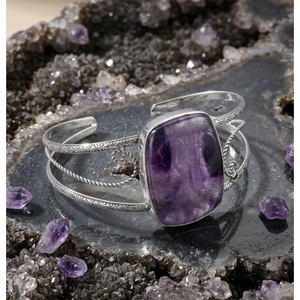 Handcrafted Natural Amethyst Gemstone Cuff <b>Bracelet</b> Balance Bangle Wholesale Fashion <b>Crystal</b> Bangle From India - Product Image 5