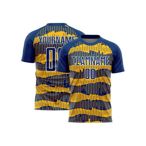 ชุดเสื้อฟุตบอลแบบซับลิเมชั่นสีน้ำเงิน-เหลืองลายทาง 100% โพลีเอสเตอร์ สำหรับผู้ใหญ่ แห้งเร็ว คอกลม แขนสั้น - Product Image 2