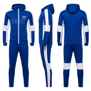 <b>Men</b> Blue <b>White</b> Color Blocking Tracksuit Set Hooded Zipper Full Sleeve Jogger <b>Pants</b> Breathable Sportswear Autumn Casual Wear - Product Image 1
