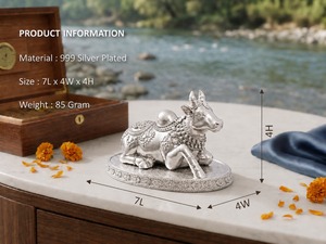 Jaipur Metals - Ídolo de Toro Nandi Chapado en Plata 999 |   Estatua Religiosa Decorativa para el Hogar Hecha a Mano en Latón 100% |   7x4x4 cm |   85g |   Regalo para Pooja - Product Image 3