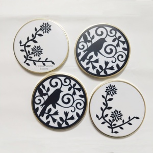 Artistic Resin <b>Drink</b> <b>Coasters</b> with Bird and Floral Motif Gold Border Round <b>Coaster</b> Set for Elegant Home Decor Gift or Home Decor - Product Image 2