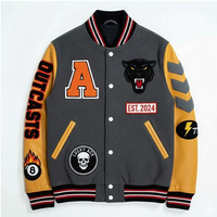 Veste de baseball pour homme en chenille brodée de haute qualité avec logo frontal, coupe-vent écologique, couleur unie, nouvelle arrivée