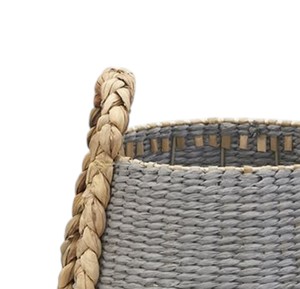 Panier en jacinthe d'eau tressé à la main avec poignées tressées, panier de rangement décoratif pour salon, chambre, chambre d'enfant, maison - Product Image 2