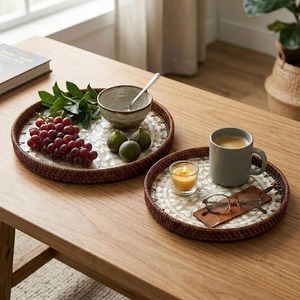 Bandeja Cuadrada Decorativa Hecha a Mano con Incrustaciones de Nácar Clásico Pulido, Organizador para Mesa de Centro, Decoración para el Hogar, Regalo para Amantes del Té - Product Image 3