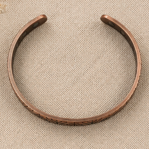 Fashionable Metal Open Cuff Bracelet Handmade Exquisite Geometric Tribal Engraved Design Copper Tone Jewelry - Product Image 1