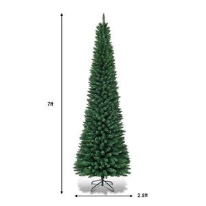 7ft Slim Pencil Christmas Tree with 700 Realistic PVC Branches Flocked Finish Space Saving Design for Small <b>Corners</b> - Product Image 1