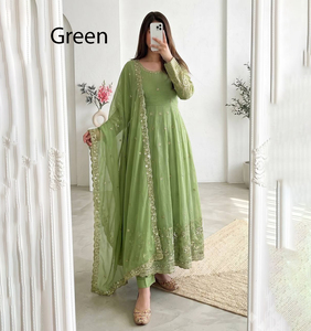 Vestidos Anarkali de corte A para mujer, ajustados, de tela de seda, estilo indio-pakistaní, para bodas de invierno, fiestas, eventos especiales y festivales. - Product Image 1