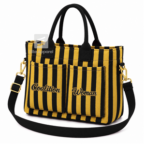 Custom NCBW Coalition Tote <b>bag</b> Black and gold Embroidered Logo Striped Daily Use <b>Large</b> Capacity <b>Canvas</b> Tote <b>bag</b> - Product Image 1