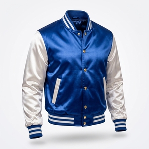 Veste universitaire jaune en satin pour homme FEXTILE INTERNATIONAL, manches blanches, col rabattu, boutonnée, style color block, veste de baseball - Product Image 3