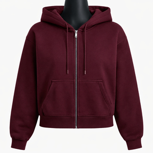 Nouveau Sweat à Capuche Zippé pour Homme Couleur Bordeaux avec Poche Avant, Veste Polaire Décontractée Coupe Classique pour l'Automne – Prix de Gros - Product Image 1