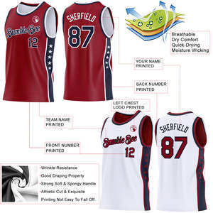 Vêtements de sport personnalisés en gros, pas chers, 100% polyester, unisexes, sublimés, réversibles, respirants, grandes tailles, uniformes de basket-ball - Product Image 3